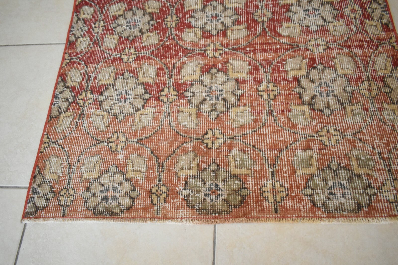 Vintage Runner 4.8x2.9 ft Small Turkish Runner Anatolian Floor Runner Rug R18