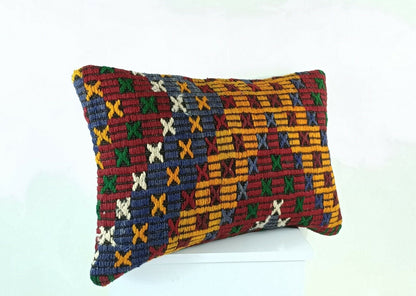 Kilim Lumbar Pillow Cover 16x24 in Handmade Oushak Rug Traditional Cushion E1215