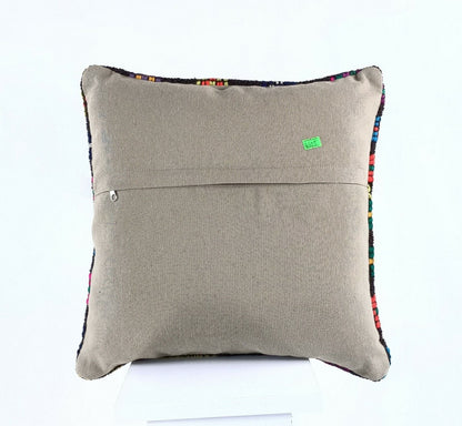 Kilim Pillow Cover 16x16 Anatolian Traditonal Wool Boho Sofa Lumbar Cushion A605