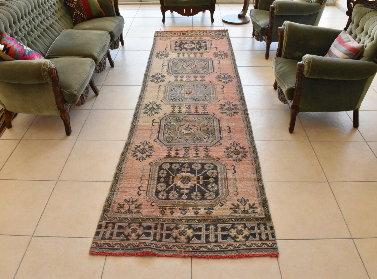 Traditional Handmade Runner Rug 3x10.8 ft Traditional Vintage Oushak Kilim C04