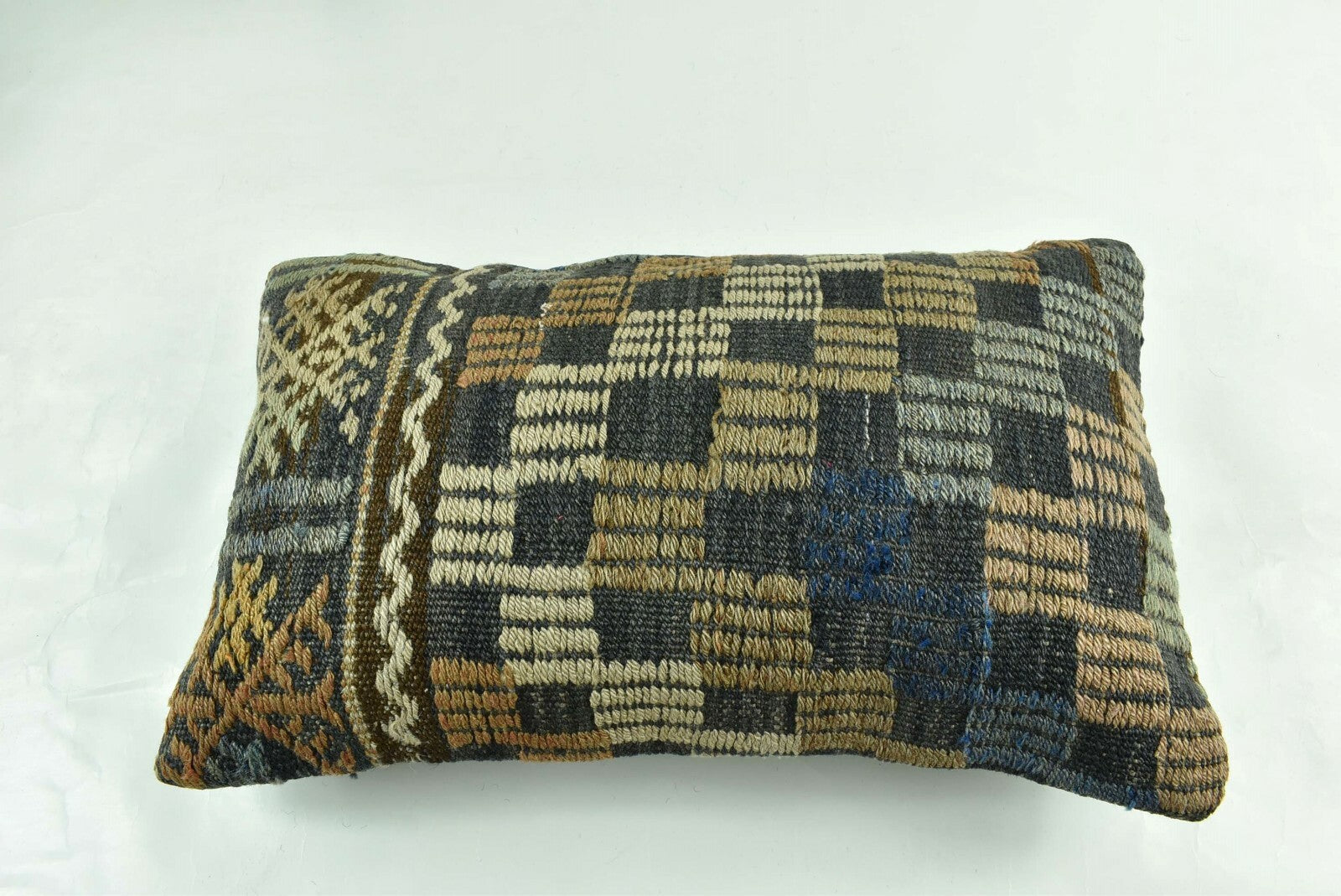 Kilim Pillow Cover 12x20 Turkish Handmade Vintage Couch Lumbar Cushion  A1863