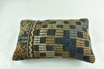 Kilim Pillow Cover 12x20 Turkish Handmade Vintage Couch Lumbar Cushion  A1863