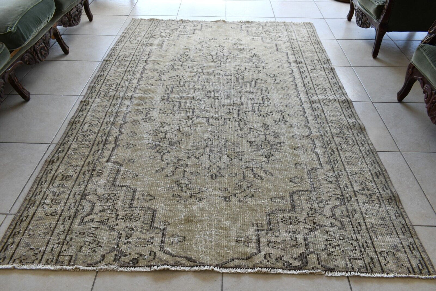 Faded Oushak Rug 7.2x5 ft Anatolian Rug Turkish Carpet Boho Floor Rug U25