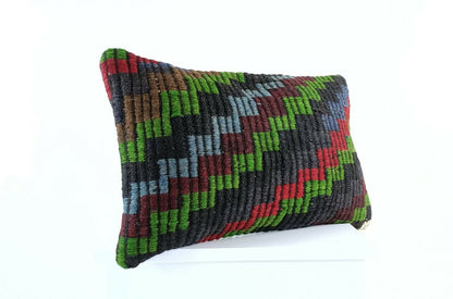 Kilim Pillow Cover 12x20 Handmade Turkish Rug Boho Ethnic Lumbar Cushion E1081