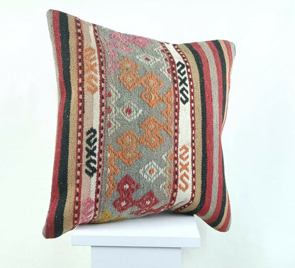 Kilim Pillow Cover 16x16 Oriental Traditional Handmade Bohemian Cushion A1155