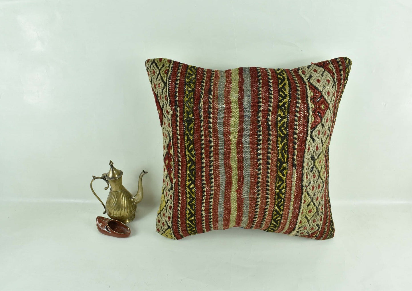 18"x18" Kilim Pillow Cover  Handmade Turkish Vintage Cushion Tribal Lumbar 3028