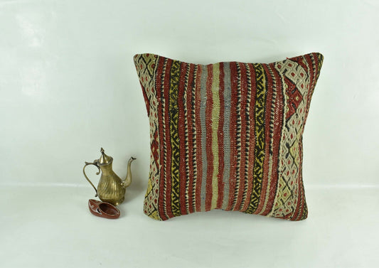 18"x18" Kilim Pillow Cover  Handmade Turkish Vintage Cushion Tribal Lumbar 3028