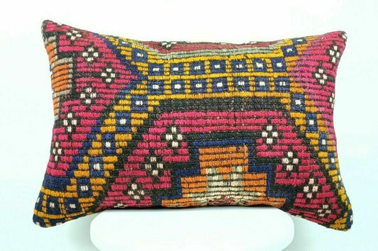 Kilim Pillow Cover 16x24 Handmade Home Decorative Sofa Wool Lumbar Cushion E443