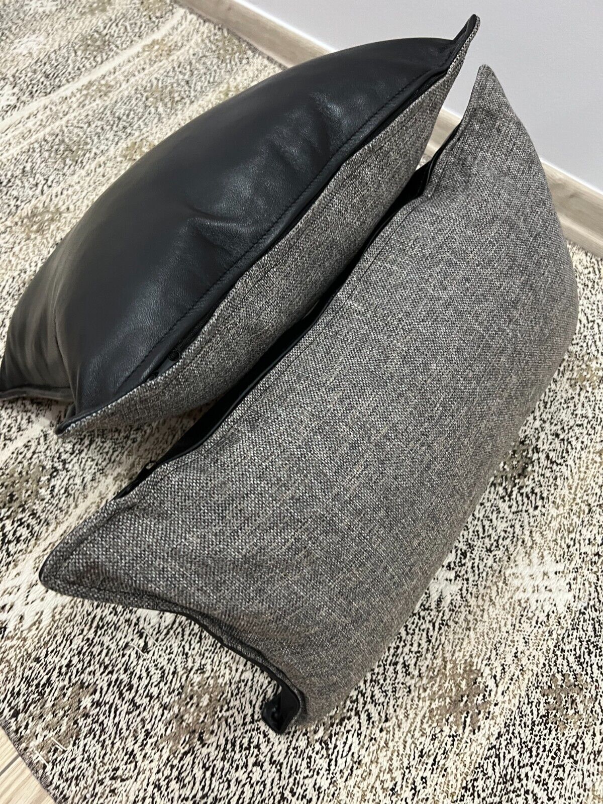 Genuine Leather Fabric Double Sided Pillow Cover Black Brown Lumbar Cushion Case