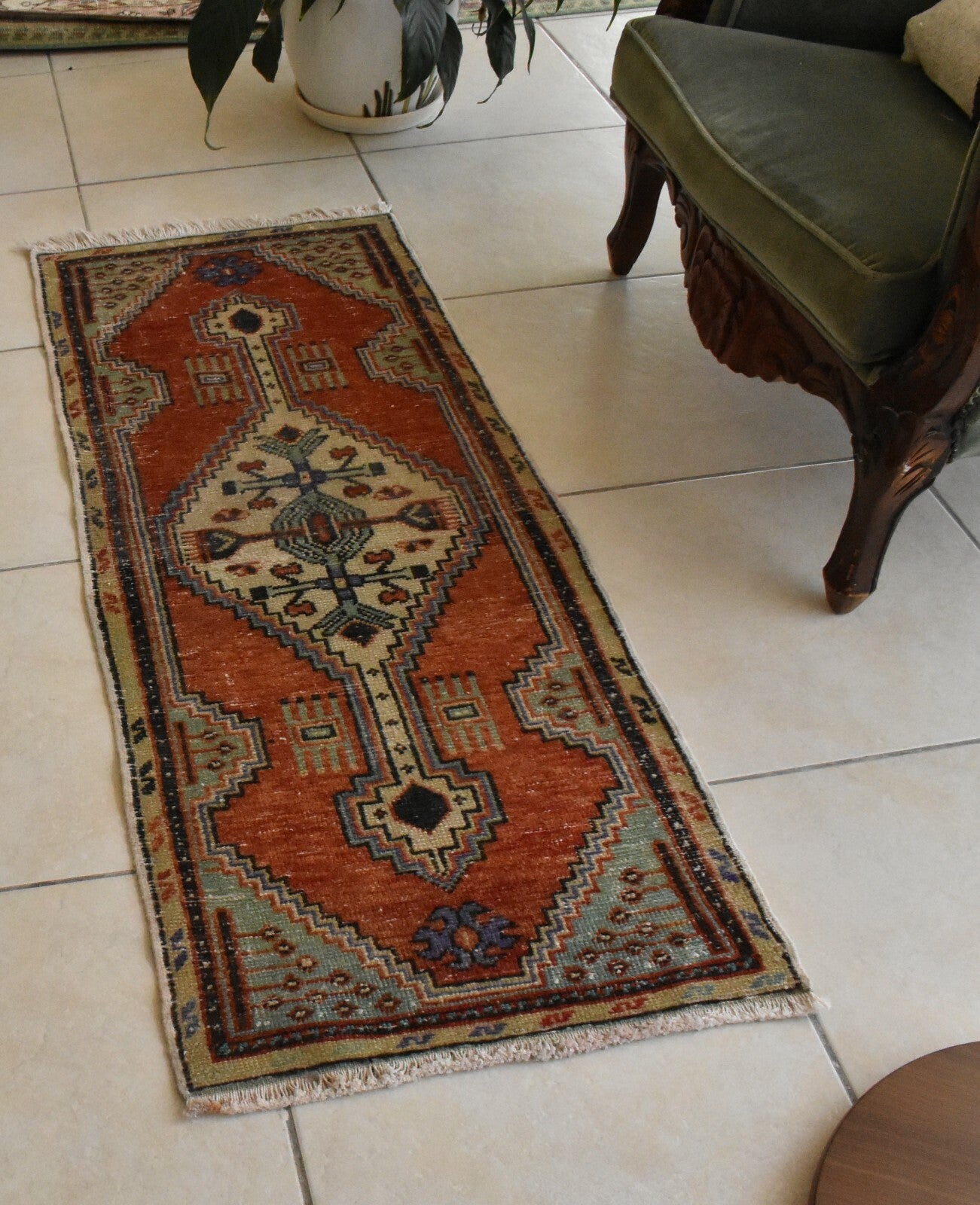 Oushak Small Rug 1.7 x 4.4 ft Handknotted Entryway Hallway Wool Runner C52