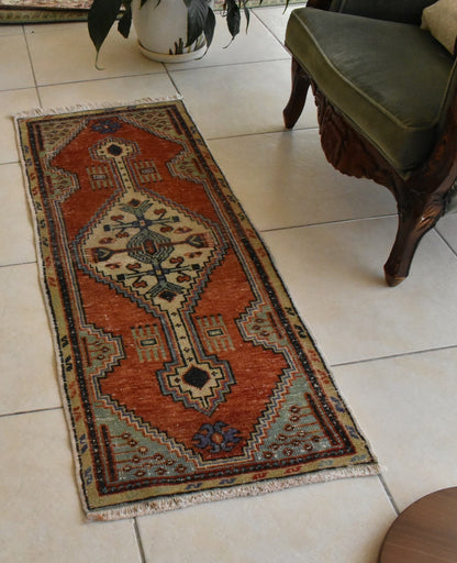 Oushak Small Rug 1.7 x 4.4 ft Handknotted Entryway Hallway Wool Runner C52