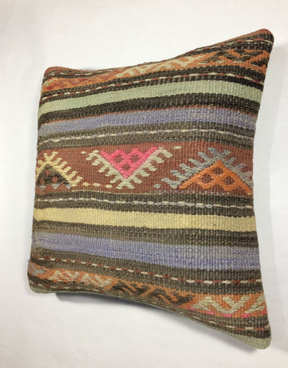 18"x18" Kilim Pillow Cover  Handmade Turkish Vintage Cushion Tribal Lumbar 662