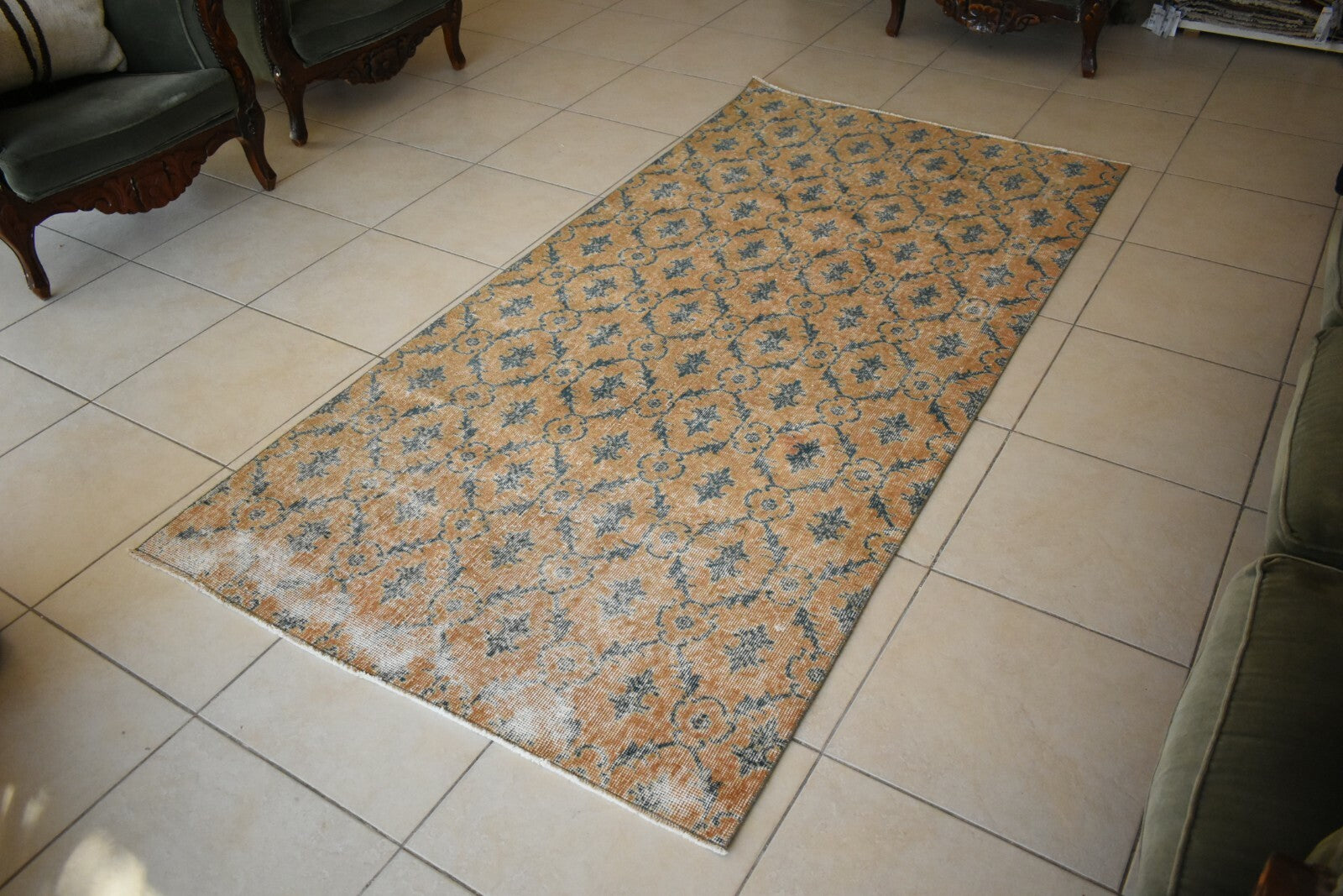 Oushak Runner 7.6x3.8 ft Handwoven Turkish Runner Vintage Runner Floor Rug R02