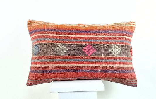 Kilim Pillow Cover 12x20 Turkish Handmade Sofa Couch Floor Lumbar Cushion A1260