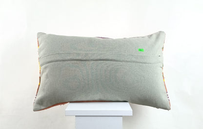 Kilim Pillow Cover 12x20 Handmade Turkish Rug Boho Ethnic Lumbar Cushion 2581