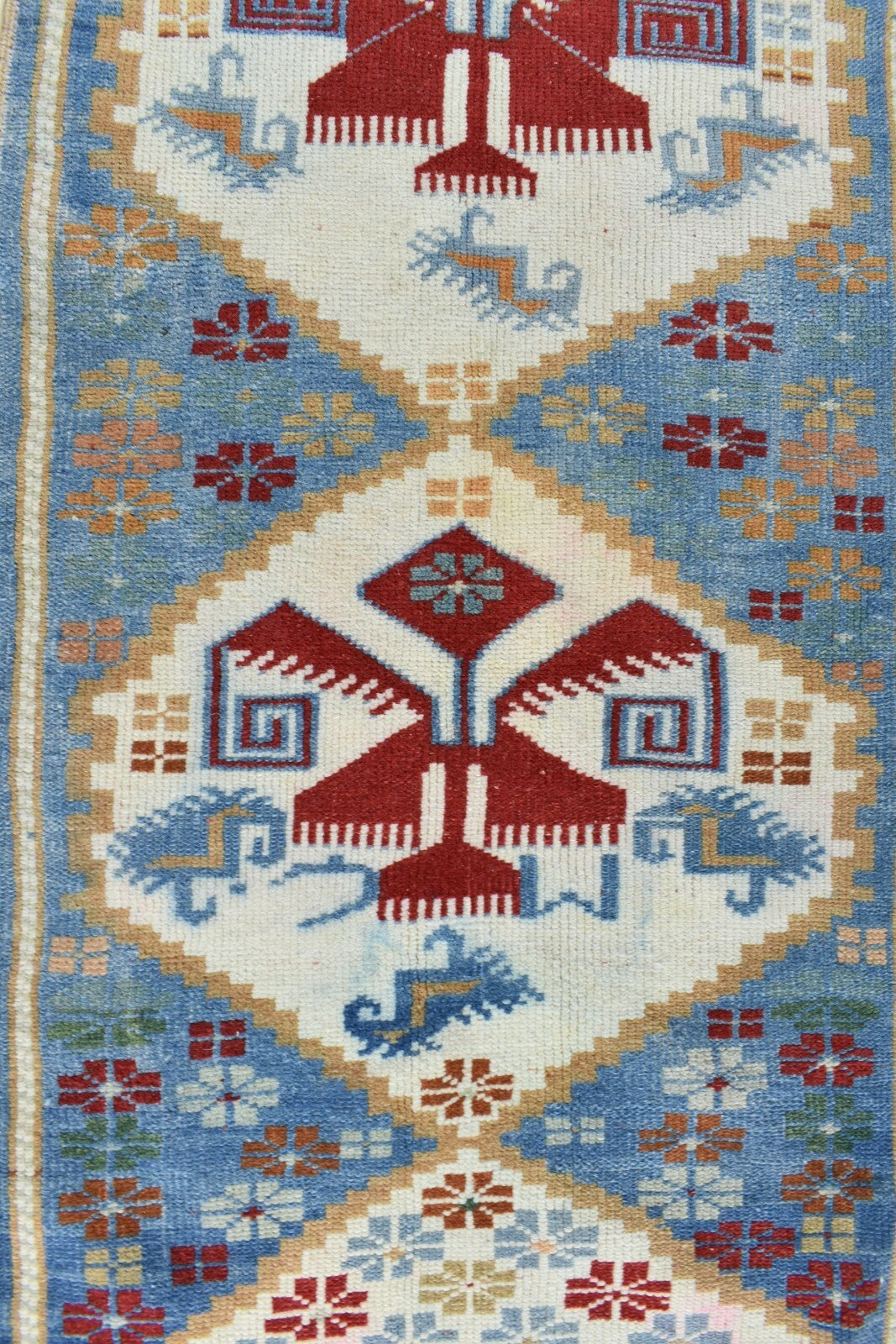 3.8x1.7 ft Anatolian Runner Small Vintage Rug Oushak Runner Mini Turkish Rug Y82