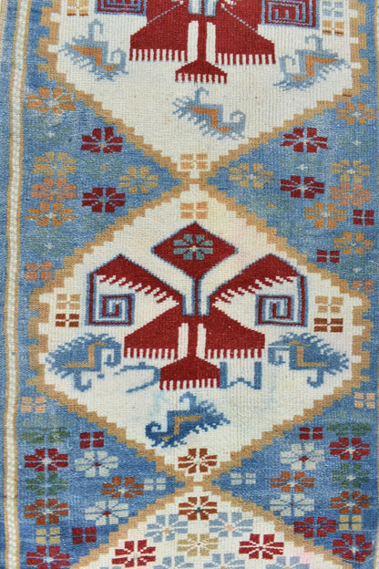 3.8x1.7 ft Anatolian Runner Small Vintage Rug Oushak Runner Mini Turkish Rug Y82