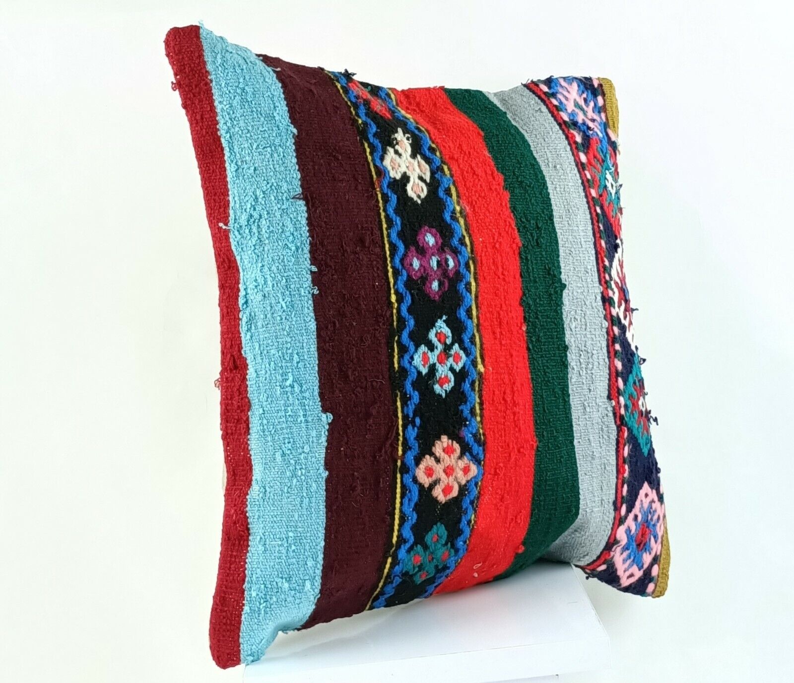 Kilim Pillow Cover 16x16 Handmade Turkish Home Decorative Wool Sofa Cushion A815