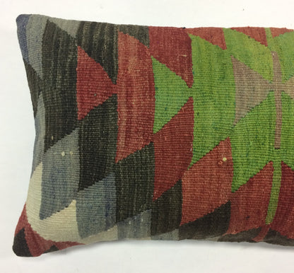 Kilim Pillow Cover 12x20 Handmade Turkish Rug Boho Ethnic Lumbar Cushion 1179