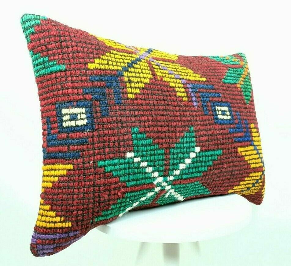 Kilim Pillow Cover 16x24 Handmade Home Decorative Sofa Wool Lumbar Cushion E446