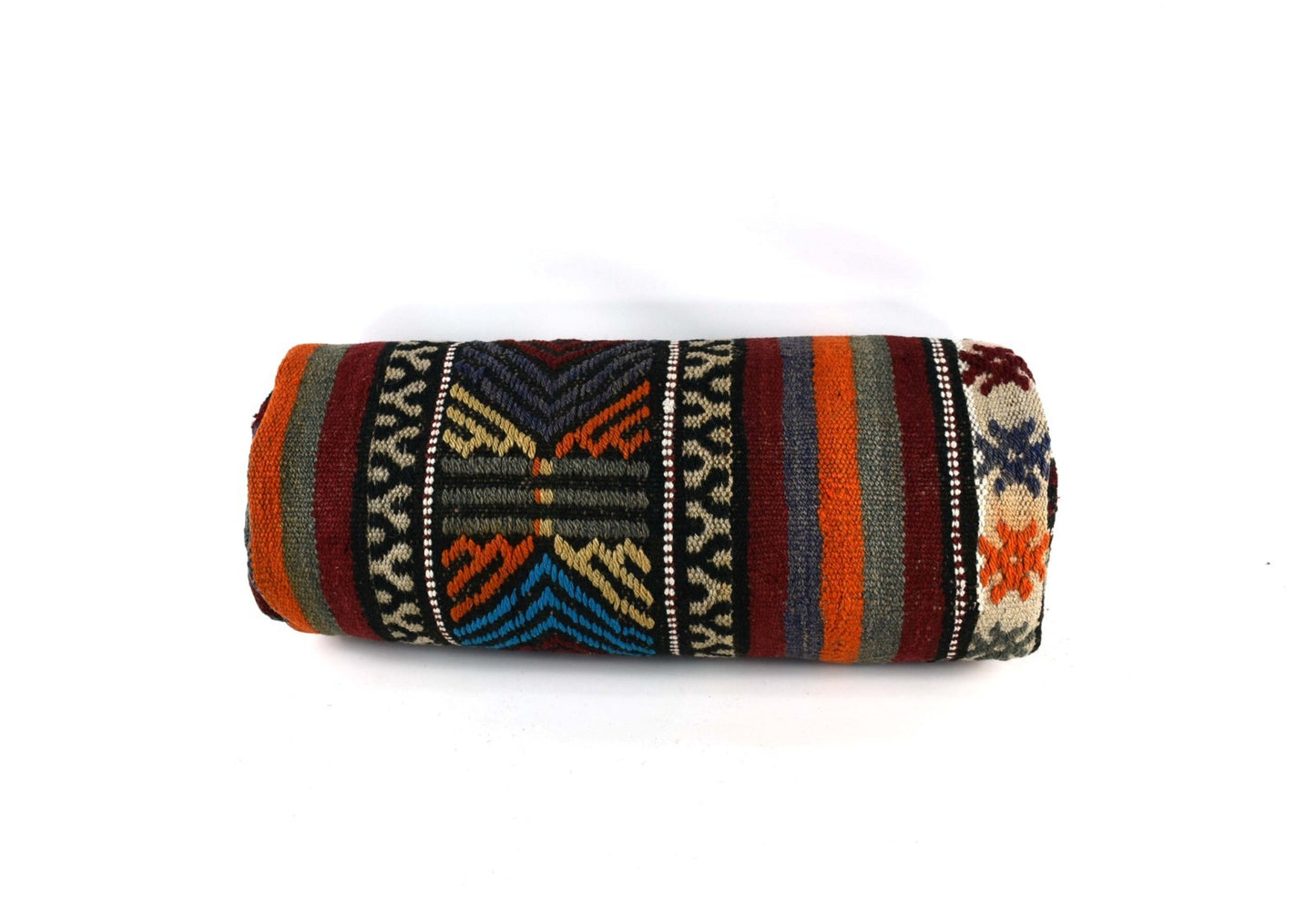 Kilim Bolster Pillow Cover 8x20 in Tribal Vintage Turkish Carpet Bolster Cushion