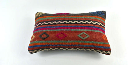 Kilim Pillow Cover 12x20 Handmade Turkish Rug Boho Ethnic Lumbar Cushion 3282