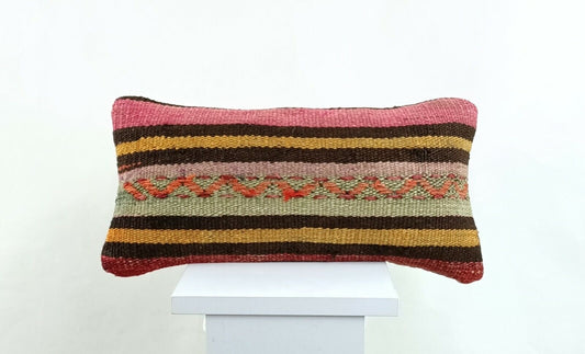 Kilim Pillow Cover 8x16 in Handmade Oriental Rug Tribal Ethnic Lumbar Case A1356