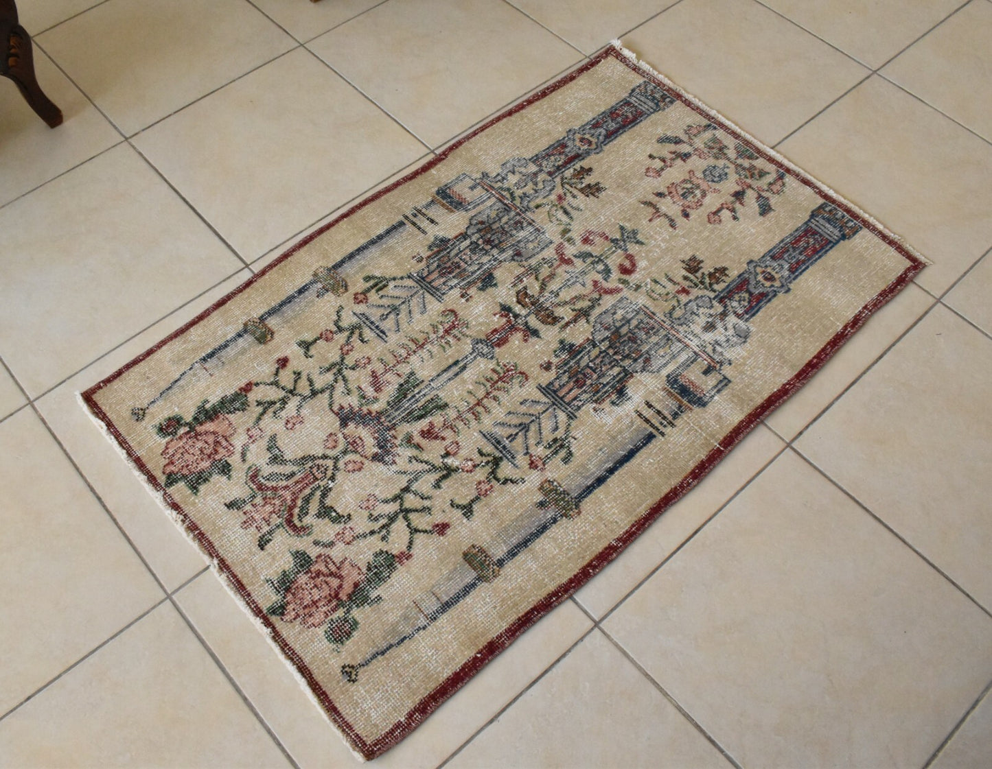 Accent Handmade Carpet 2.5x4 ft Distressed Rug Vintage Oushak Muted Runner C36