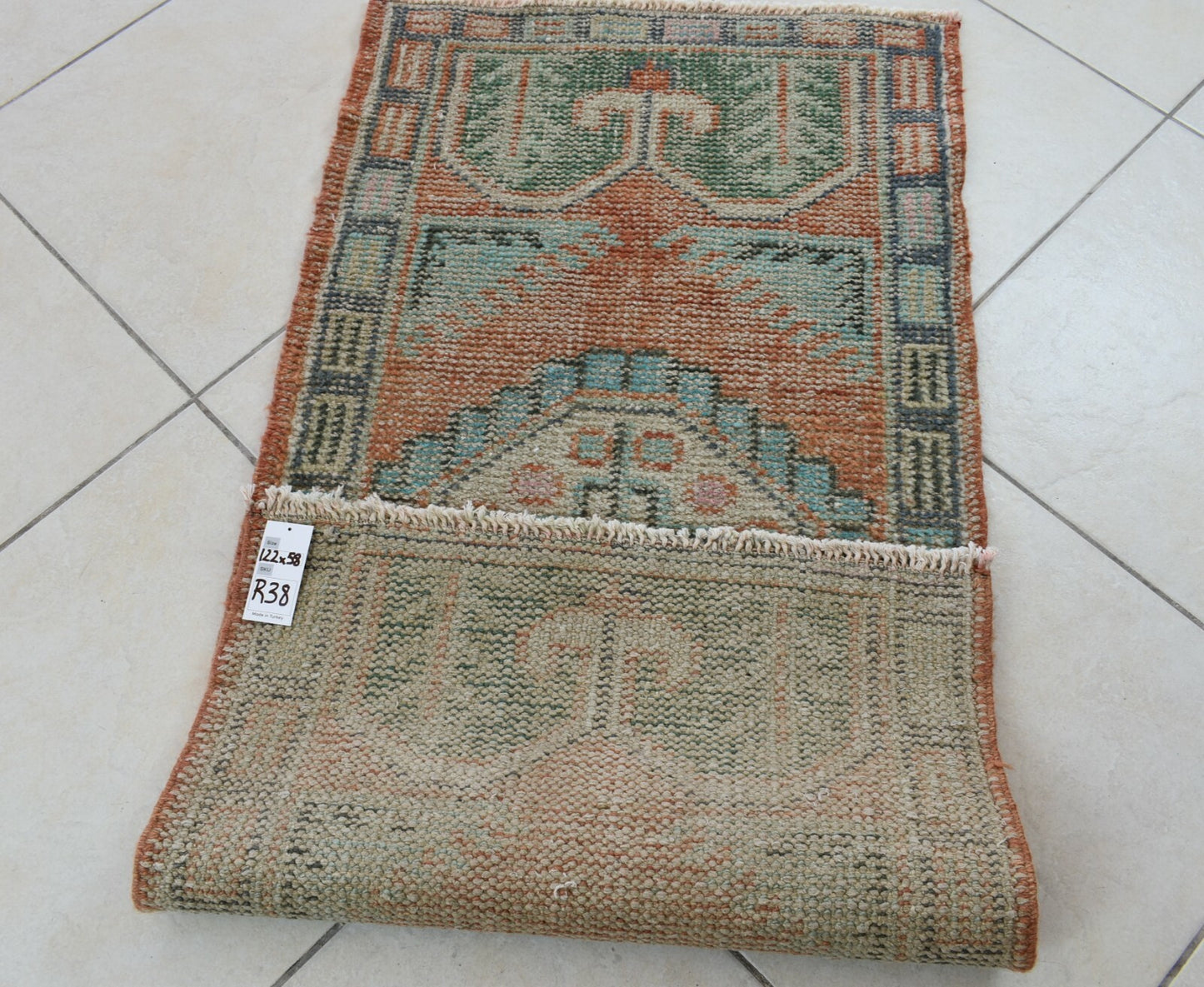 Small Turkish Runner 4x1.9 ft Vintage Runner Hallway Runner Handwoven Rug R38