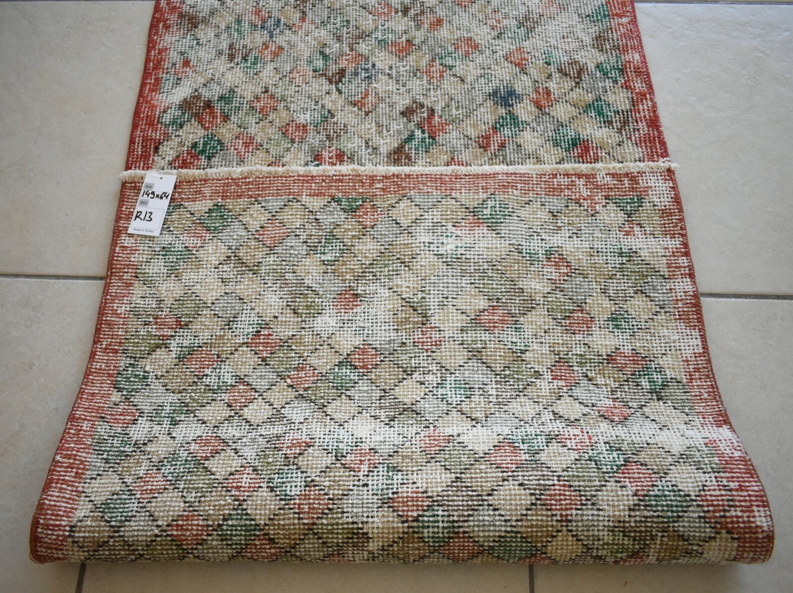 Small Turkish Runner 4.8x2 ft Vintage Runner Hallway Runner Handwoven Runner R13