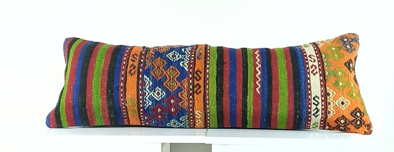 Lumbar Pillow Cover 12x36 Handknotted Kilim Rug Boho Wool Vintage Cushion A1107