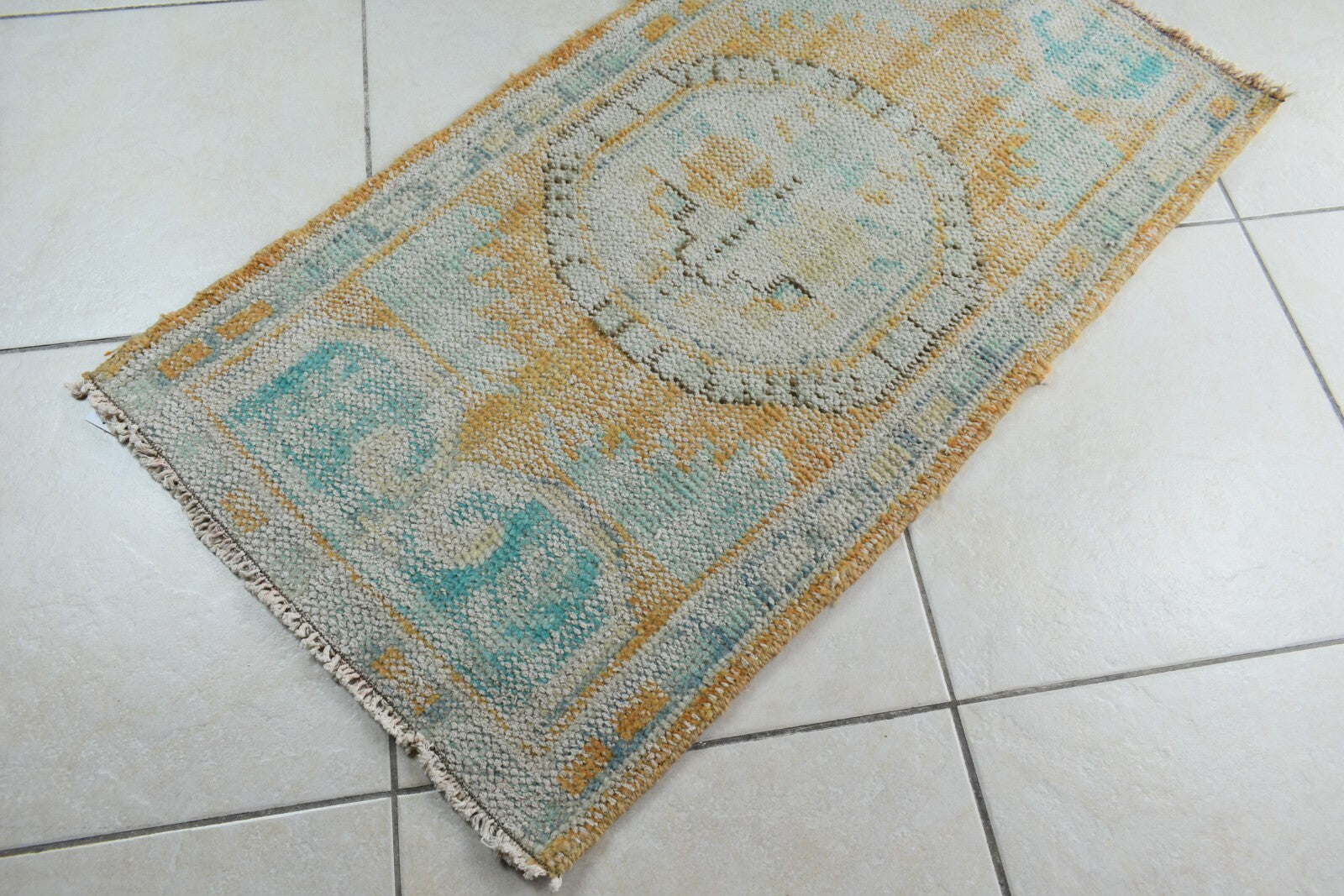 Turkish Runner 3.5x1.9 ft Vintage Small Rug Oushak Runner Anatolian Mini Rug Y75