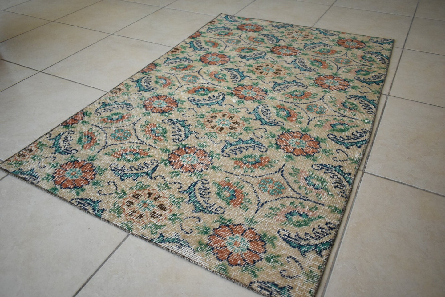 Vintage Runner 4.3x2.8 ft Small Turkish Runner Anatolian Floor Runner Rug R17