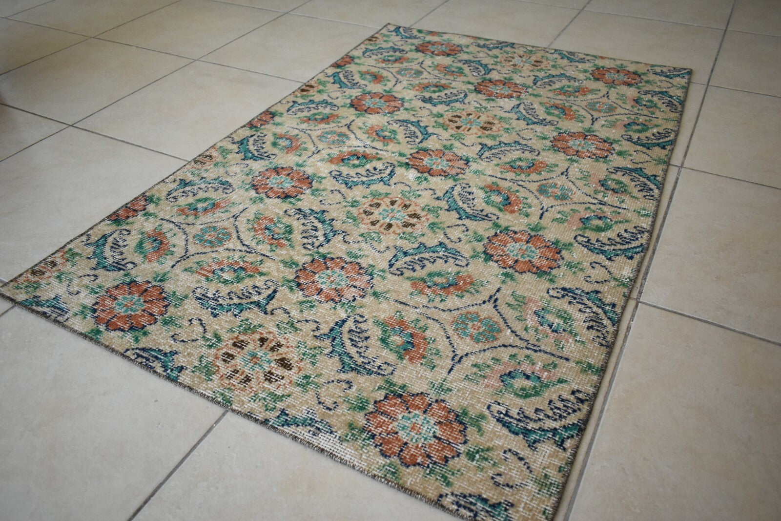 Vintage Runner 4.3x2.8 ft Small Turkish Runner Anatolian Floor Runner Rug R17