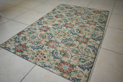 Vintage Runner 4.3x2.8 ft Small Turkish Runner Anatolian Floor Runner Rug R17