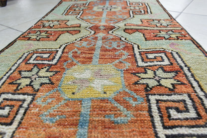 Vintage Runner 2.9x1.5 ft Mini Turkish Rug Oushak Runner Anatolian Runner Y94