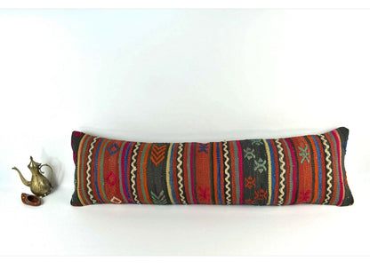 Long Kilim Pillow Cover 12x42 Handmade Oushak Rug Ethnic Ottoman Lumbar  A2086