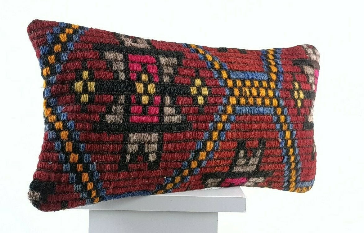 8"x16" Kilim Pillow Cover Handwoven Turkish Rug Traditional Oriental Lumbar E733