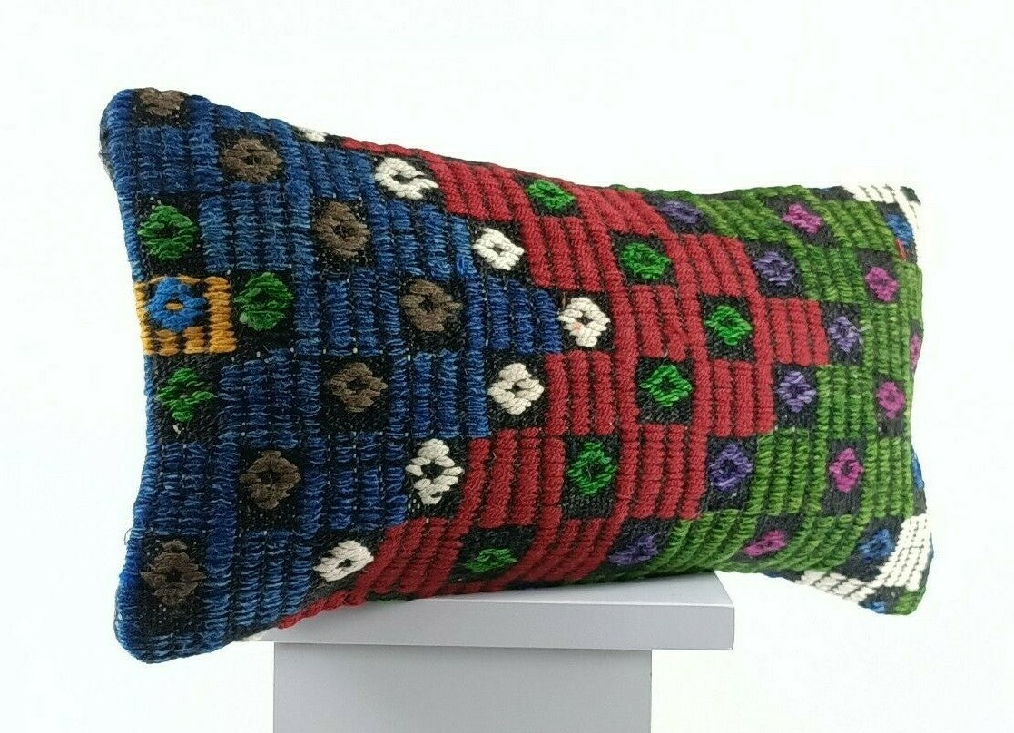 8"x16" Kilim Pillow Cover Handwoven Turkish Rug Traditional Oriental Lumbar E736