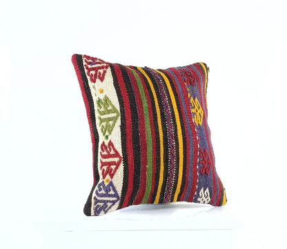 14"x14" Kilim Pillow Cover Handmade Turkish Tribal Ethnic Boho Rug Cushion E1292