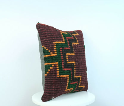 Kilim Pillow Cover 16"x16" Home Decorative Boho Rustic Rug Lumbar Cushion E200