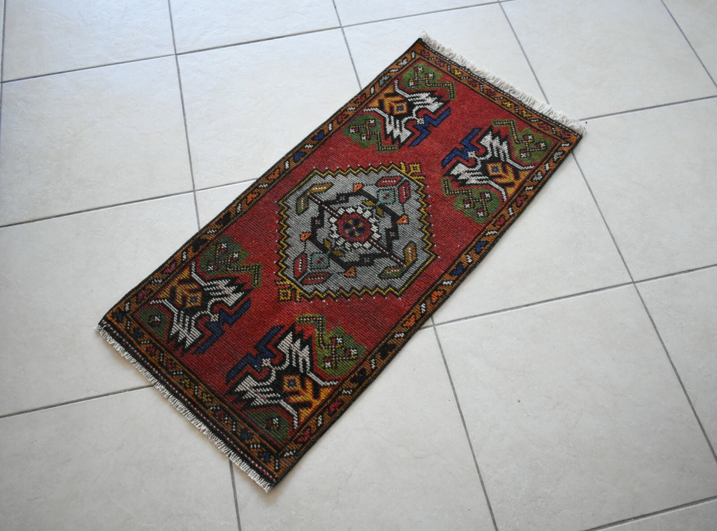  Oushak Runner 3.4x1.5 ft Vintage Turkish Runner Floor Runner Faded Runner Y24