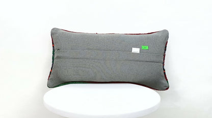 Turkish Kilim Pillow Cover 8"x16" Handknotted Vintage Tribal Lumbar Cushion E387