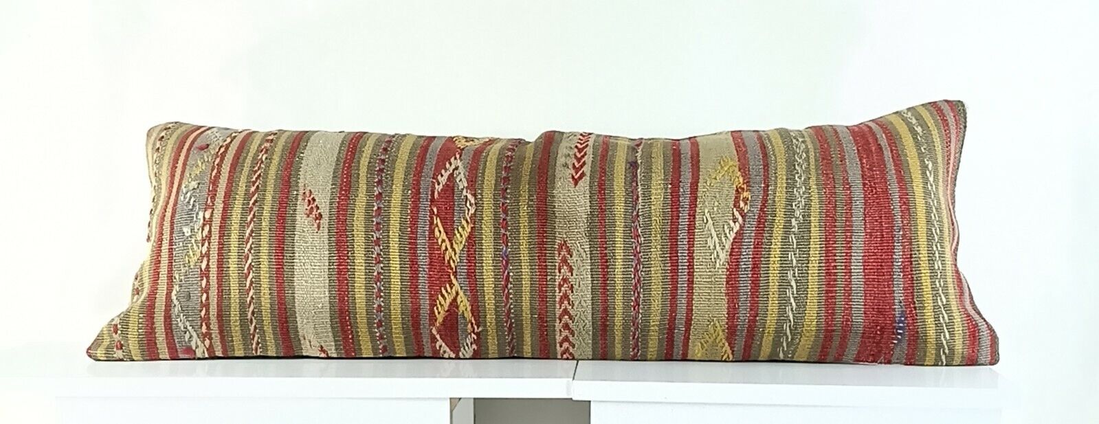 Kilim Pillow Cover 12x36 Handmade Oushak Decorative Rug Lumbar Cushion A1091