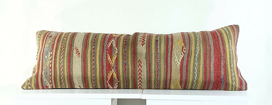 Kilim Pillow Cover 12x36 Handmade Oushak Decorative Rug Lumbar Cushion A1091