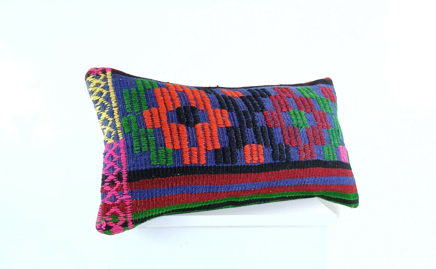 Kilim Lumbar Pillow Cover 12"x24" Handmade Oushak Traditional Ethnic Boho E913