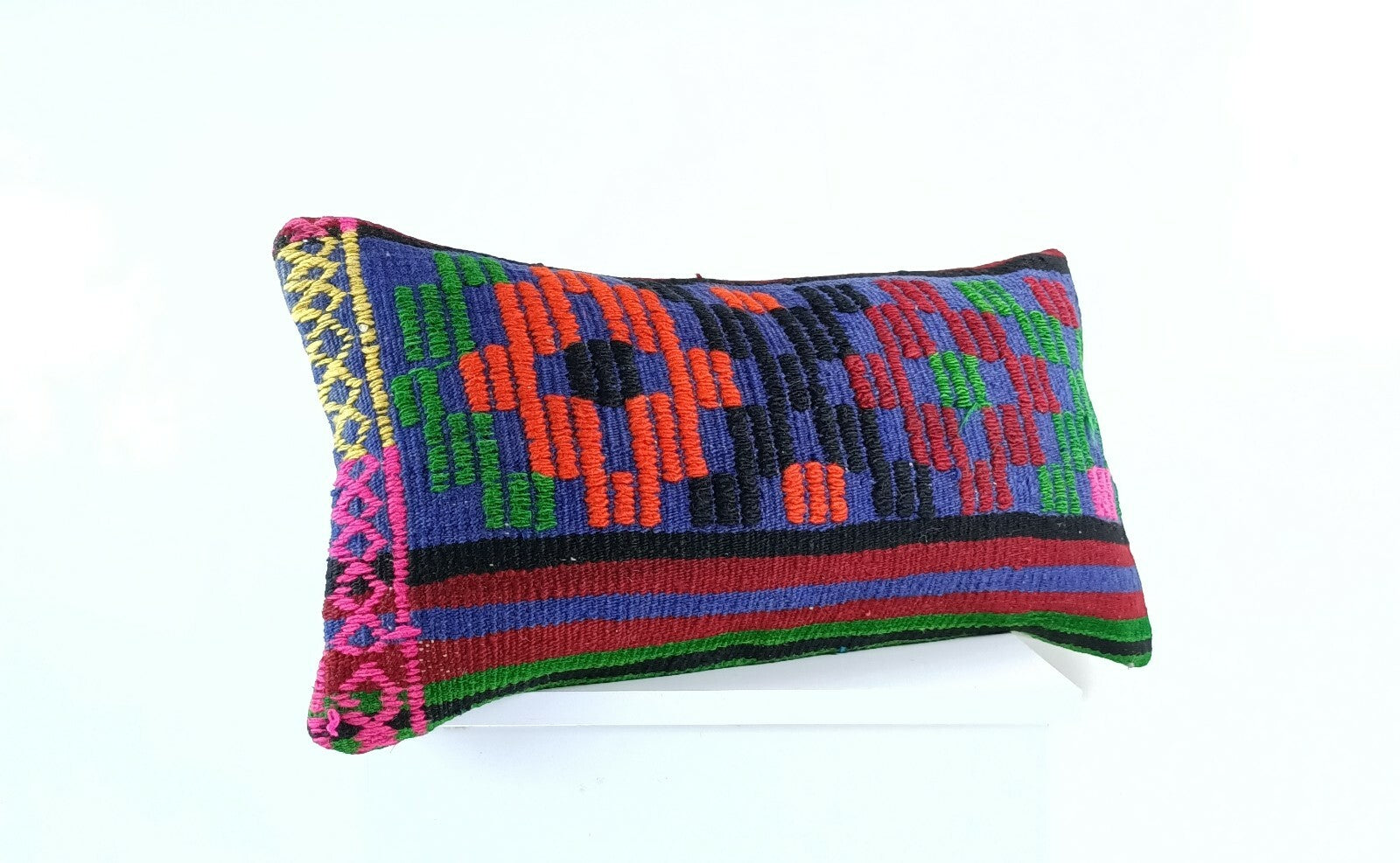 Kilim Lumbar Pillow Cover 12"x24" Handmade Oushak Traditional Ethnic Boho E913