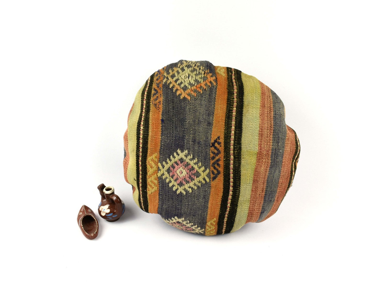 Kilim Round Pillow Cover 18" in Tribal Vintage Turkish Carpet Round Cushion 4954