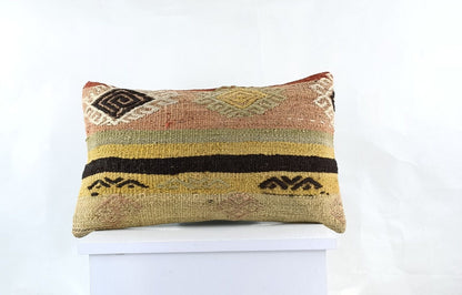 Kilim Pillow Cover 12x20 Turkish Handmade Sofa Couch Floor Lumbar Cushion E989