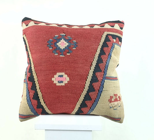 Kilim Pillow Cover 16x16 Oriental Traditional Handmade Bohemian Cushion A1183